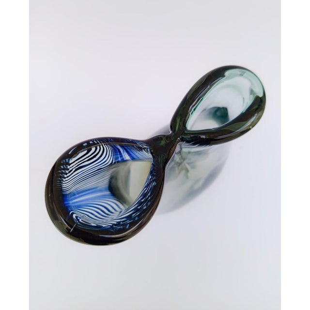 2-Mouthed Murano Glass Vase with Blue Cane Decor, 1970s For Sale - Image 9 of 13
