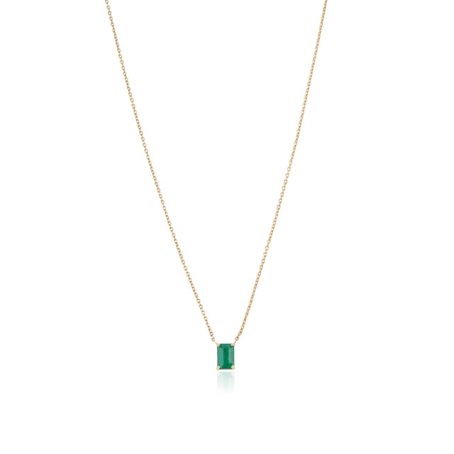 Metal Minimalist Octagon-Cut Solitaire Emerald Necklace in 18k Yellow Gold For Sale - Image 7 of 15