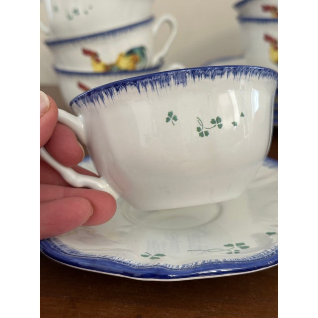 Lunéville “Les Coqs” Rooster Cup and Saucers – Set of 6 French Country Farm Pattern For Sale In Boston - Image 6 of 7