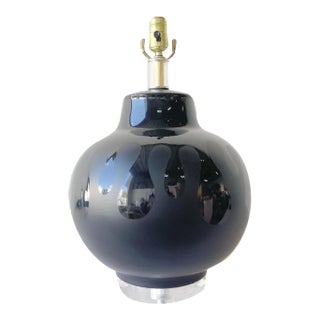 Postmodern Black Ceramic & Lucite 3 Way Table Lamp For Sale