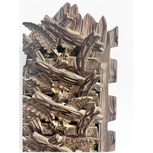 Brown Antique Black Forest Folk Art Carved Hanging Wall Pocket Mail Sorter For Sale - Image 8 of 12