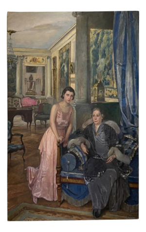 Huge Painting, Salon with Mother and Daughter, Luigi Paolillo, 1933