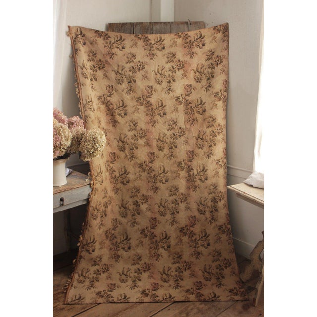 Vintage French Tapestry Woven Curtain W/ Trim C1940 Upholstery Fabric