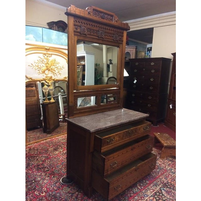 Brown Antique Dresser, Marble Top Dresser With Mirror, Victorian Furniture For Sale - Image 8 of 10