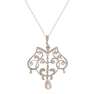 1910s Edwardian Old Cut Diamond Gold and Silver Necklace For Sale