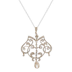 1910s Edwardian Old Cut Diamond Gold and Silver Necklace