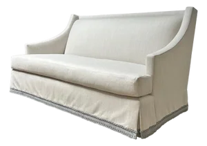 Stanton Skirted Sofa Upholstered in Elizabeth Eakins Peek-a-Boo Gray Strie Wool From the Madeline Stuart Collection