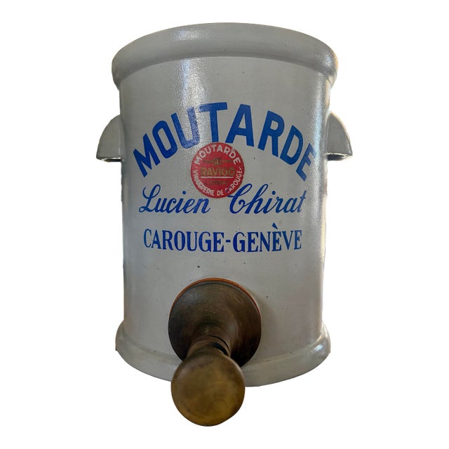 Vintage Lucien Chirat Carouge-Genève Mustard Dispenser Crock For Sale