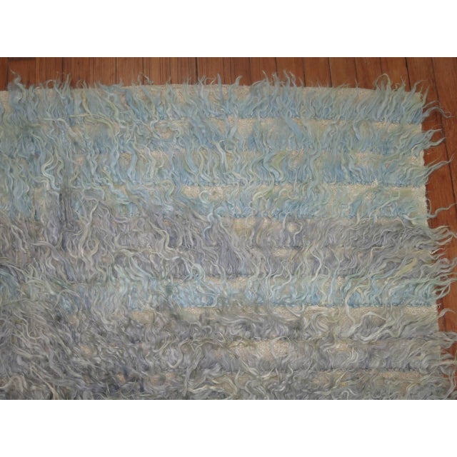 Powder Blue Abstract Vintage Turkish Tulu Mid-20th Century Shag Rug For Sale - Image 11 of 18
