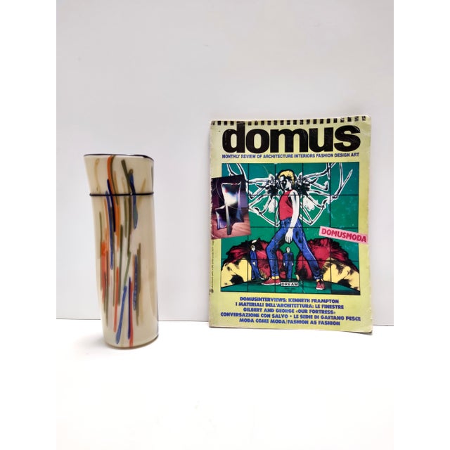 Postmodern Cylindric Encased and Hand-Blown Opaline Glass Vase, Italy, 1960s For Sale - Image 4 of 13