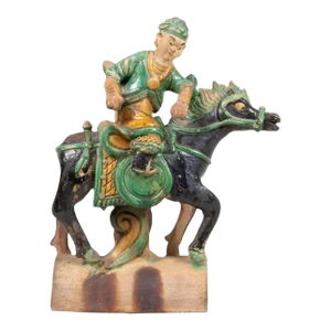 Antique Chinese Sancai Glazed Roof Tile Equestrian Figure