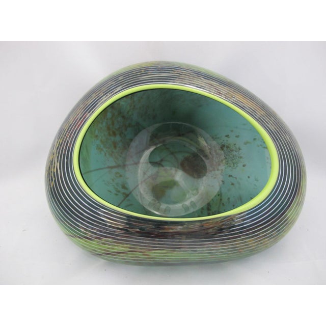 Suzanne Kindland Handblown Icefire Studio Art Glass Green Blue Bowl Vase For Sale In Portland, OR - Image 6 of 10