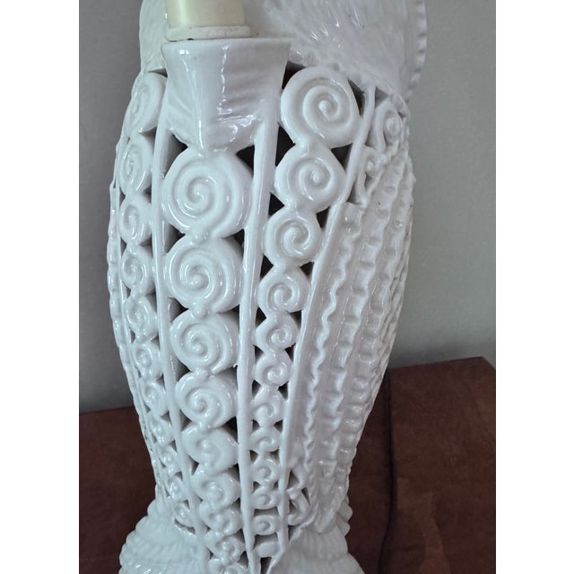 Mid-Century Modern MCM Italian Ceramic Blanc De Chine Owl Lamp For Sale - Image 3 of 13