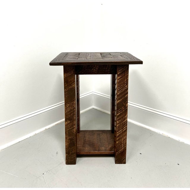 Rustic Vintage 20th Century Benchmade Oak Rustic Accent Table For Sale - Image 3 of 9