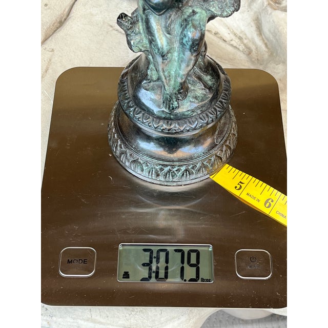 Vintage French Style Patinated Brass and Bronze Figural Cherub Putti Candlesticks - A Pair For Sale - Image 10 of 13