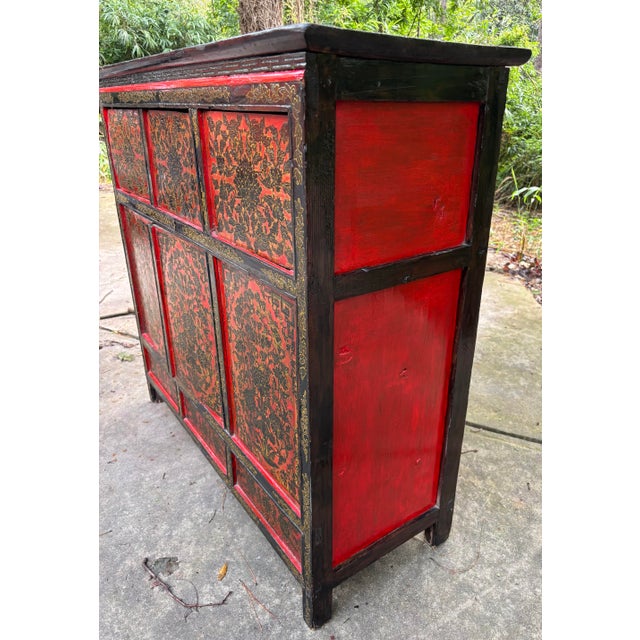 Red Tibetan 19th Century Wedding Cabinet For Sale - Image 8 of 12