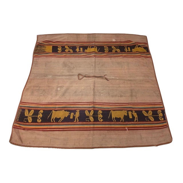 Early 20th Century Andean Handwoven Poncho Textile Art With Figural Motifs For Sale
