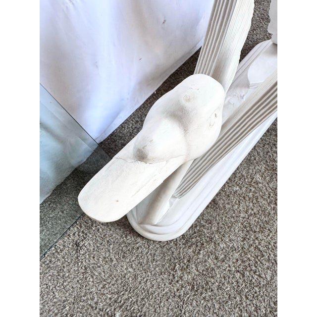 1980s Hollywood Regency Wooden Swan Glass Top Console Table For Sale - Image 5 of 8