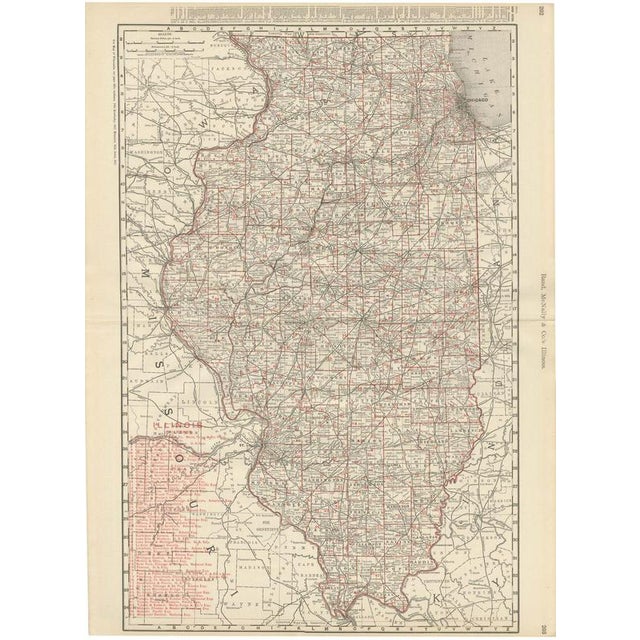 Antique Map of Illinois The Prairie State by Ran McNally, 1899 For Sale - Image 12 of 12