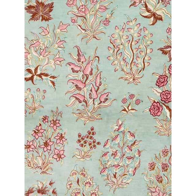 Late 20th Century Rare Finely Woven Persian Silk Qum, Handmade Oriental Rug, Sky Blue and Red For Sale - Image 10 of 17