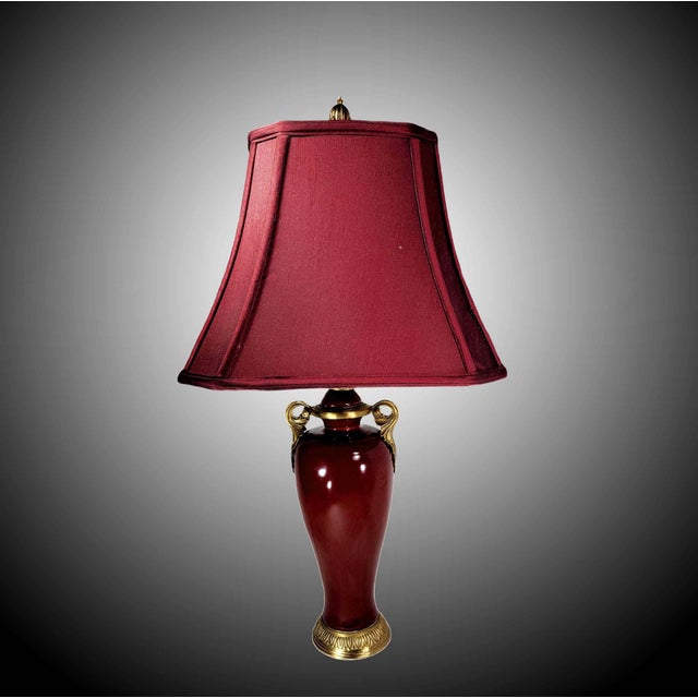 Mid 20th Century Oxblood Porcelain Ginger Jar Handled Table Lamp For Sale - Image 5 of 5