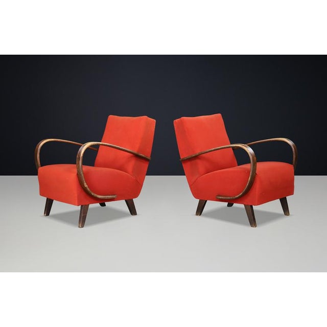 Red Bentwood Lounge Chairs by Jindřich Halabala, Czechoslovakia, 1940, Set of 2 For Sale - Image 8 of 17