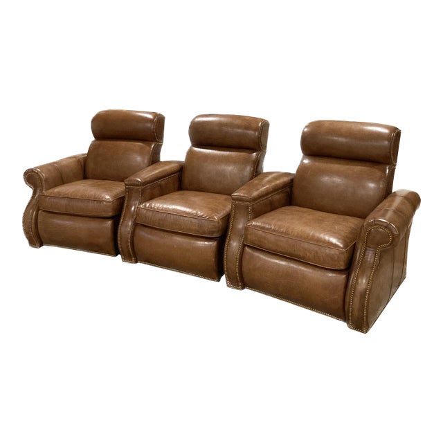 Hancock and Moore Theater Seating/Leather Couch - Set of 3 For Sale