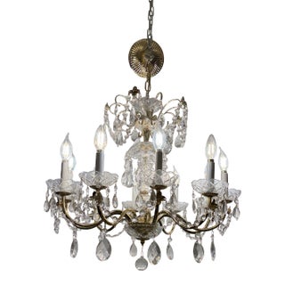 Vintage Brass + Crystal Chandelier For Sale