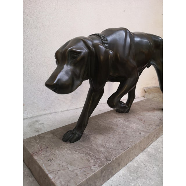 Rochard, Weimaraner Dog, 1950s, Bronze and Marble For Sale - Image 6 of 15