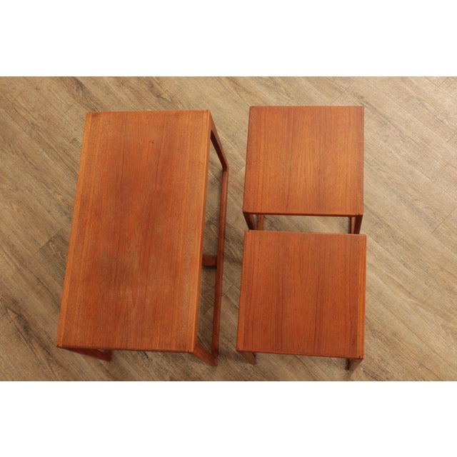 Mid 20th Century Danish Modern Set of Three Teak Nesting Tables For Sale - Image 5 of 12