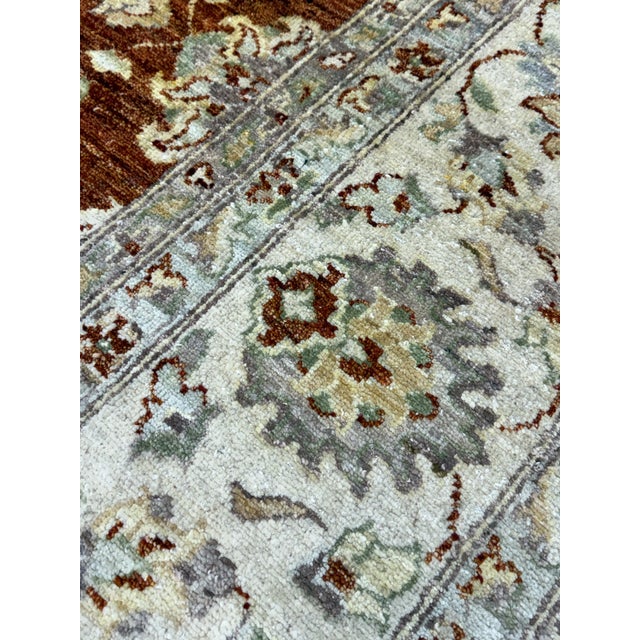 Burnt Orange 7ft 11in × 9ft 11 in Pak-Veg Hand-Knotted Floral Wool Area Rug For Sale - Image 8 of 12