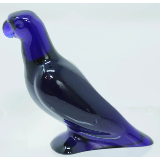 Baccarat France Crystal Cobalt Blue Glass Parrot Paperweight
