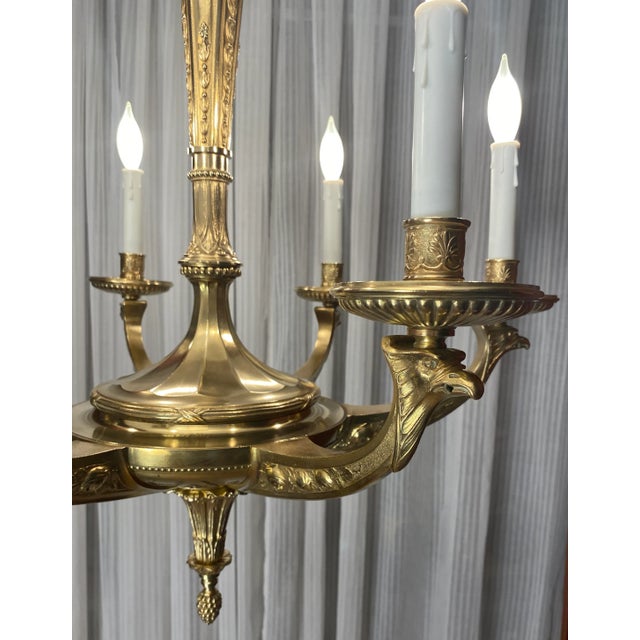 Metal Large French Art Deco Bronze d'Ore Chandelier Attributed to Sue Et Mare, Parisian For Sale - Image 7 of 15
