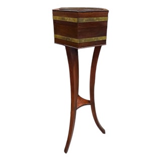 Mid Century Butler Furniture Plant Stand With Knocker Handles and Liner Liner For Sale