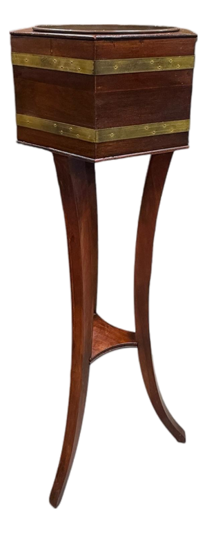 Mid Century Butler Furniture Plant Stand With Knocker Handles and Liner Liner
