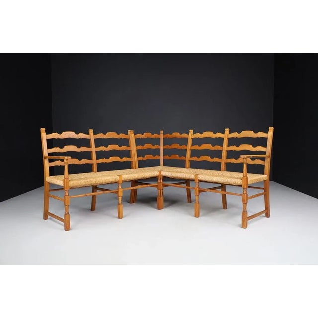 French Provincial Oak and Rush Corner Bench / Sofa, France, 1960s A beautifully crafted corner bench from mid-20th century...