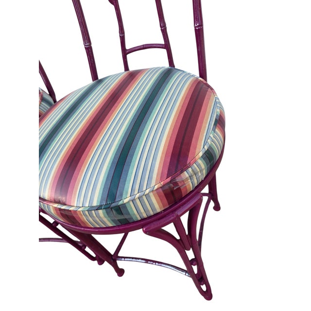 2 Vintage Chinese Chippendale Regency Side Chair Counter Stools Aluminum Bamboo For Sale - Image 9 of 16