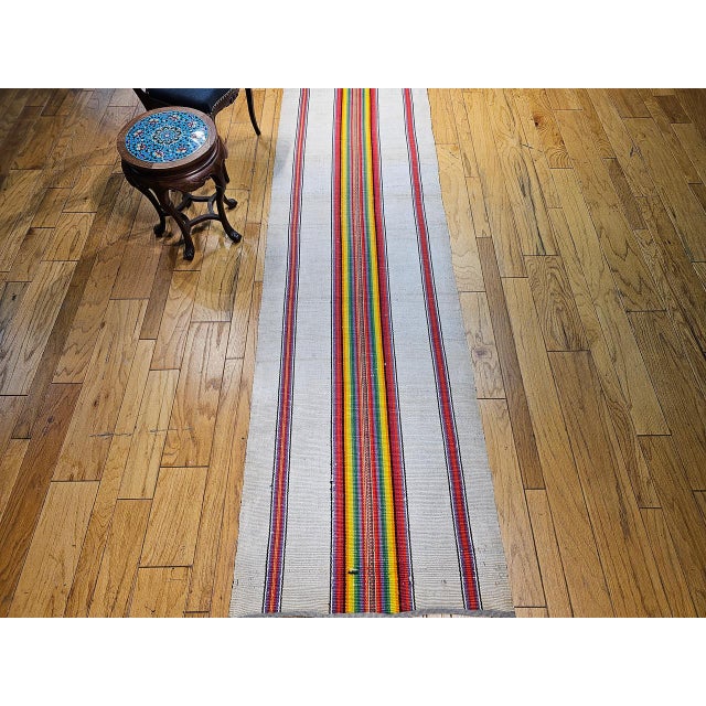 Vintage American Rag Runner, Handwoven Wool & Cotton, Stripe Pattern, 3x14 For Sale - Image 14 of 14