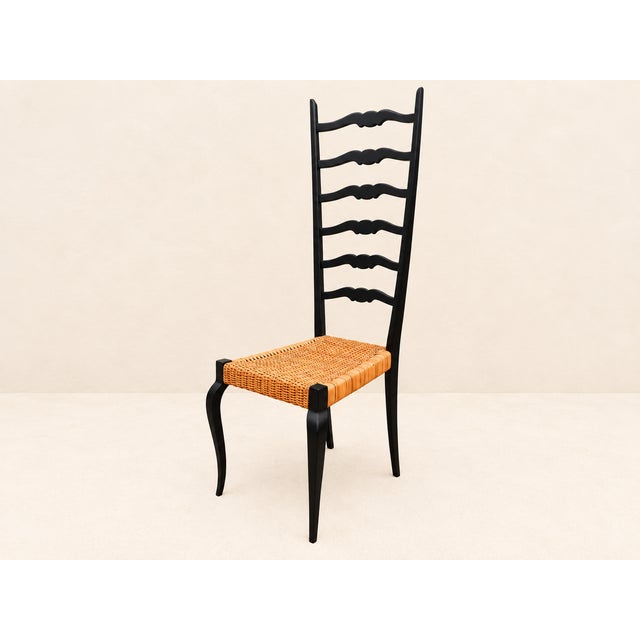 1960s High Back Chair, Italian , Chiavari Style, Buffa, Ponti Style, Cane, Black For Sale - Image 4 of 13