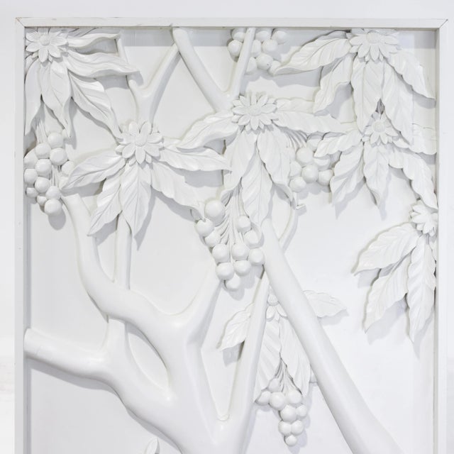 Modern Pair of Modern White Relief Wall Panels With Bird and Grape Motifs For Sale - Image 3 of 18