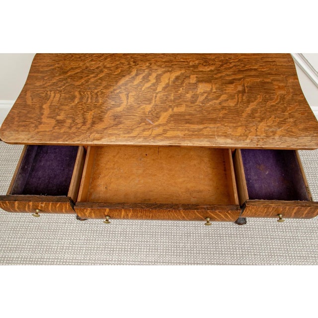 Antique Oak Dressing Table With Large Oval Vanity Mirror For Sale In New York - Image 6 of 13