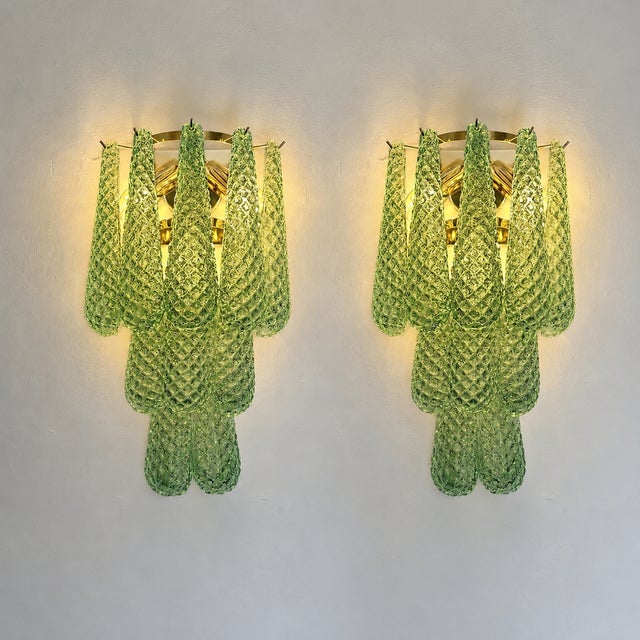 Graniglia Green “Conchiglie” Murano Glass Gold Wall Sconce by Simoeng Lot of 4 For Sale - Image 10 of 10