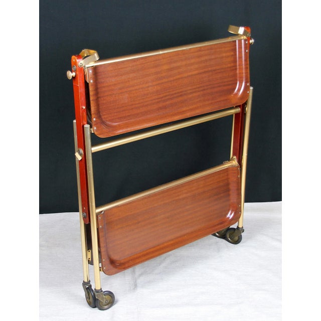 Textable, Mid-Century Modern Brass and Wood Folding Serving Cart, France For Sale - Image 4 of 5