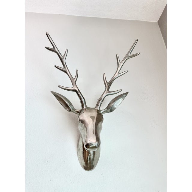 Large Modernist Cast Polished Metal Deer Antler Head Wall Sculpture For Sale - Image 15 of 15