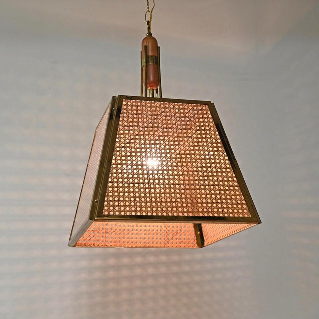 Mid-Century Italian Pendant in Gilt Metal, Straw and Giass, 1970s For Sale - Image 3 of 16