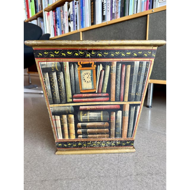 1950s Vintage 1950s Trompe L’Oeil Painted Wood Book Motif Cachepot Planter Basket Fornasetti Style For Sale - Image 5 of 16