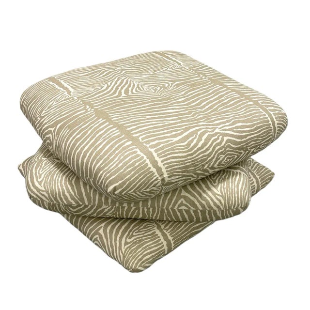 Large Stacked Turkish pillow ottoman/coffee table. Freshly upholstered in Brunschwig & Fils “ Le Zebre “ in beige. New...