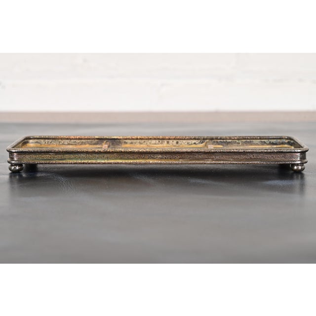 Art Deco Tiffany Studios New York Silvered Bronze and Abalone Pen Tray For Sale - Image 3 of 12