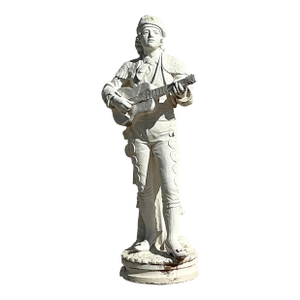 Vintage Boho Cast Concrete Statue of Guitar Player