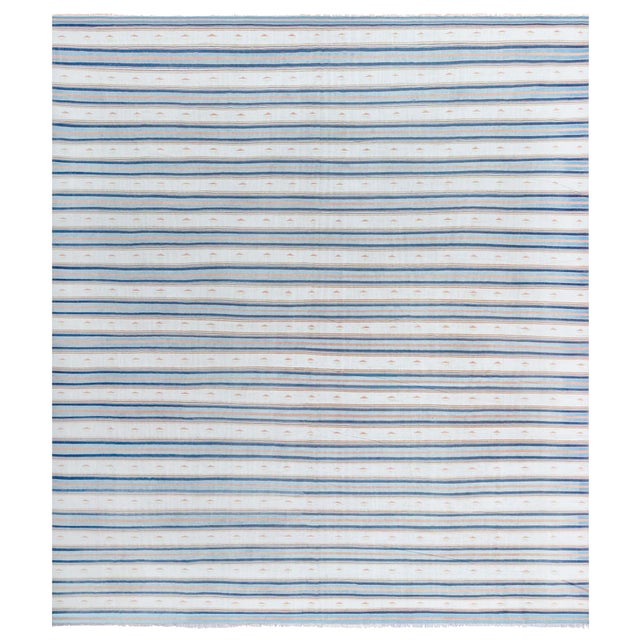 Doris Leslie Blau Mid-Century Dhurrie Light Beige Hand-Knotted Rug For Sale
